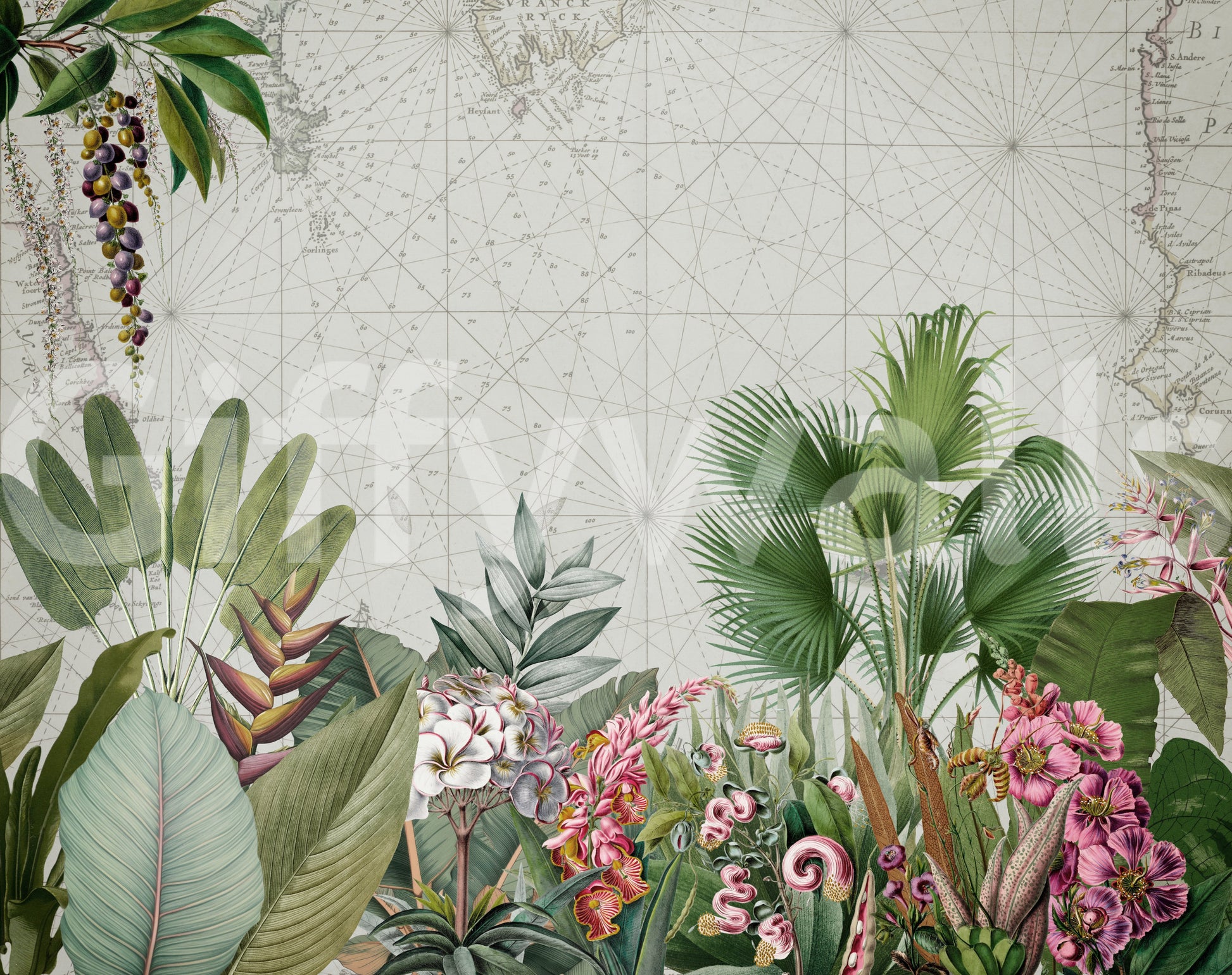 Beautiful vintage botanical mural for a nature-filled space.

