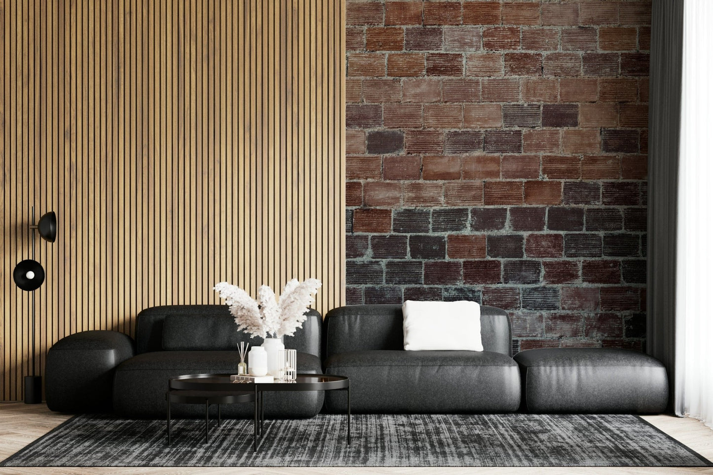 Wall mural combining aged brick textures and natural shading for a cozy, vintage interior ambiance.