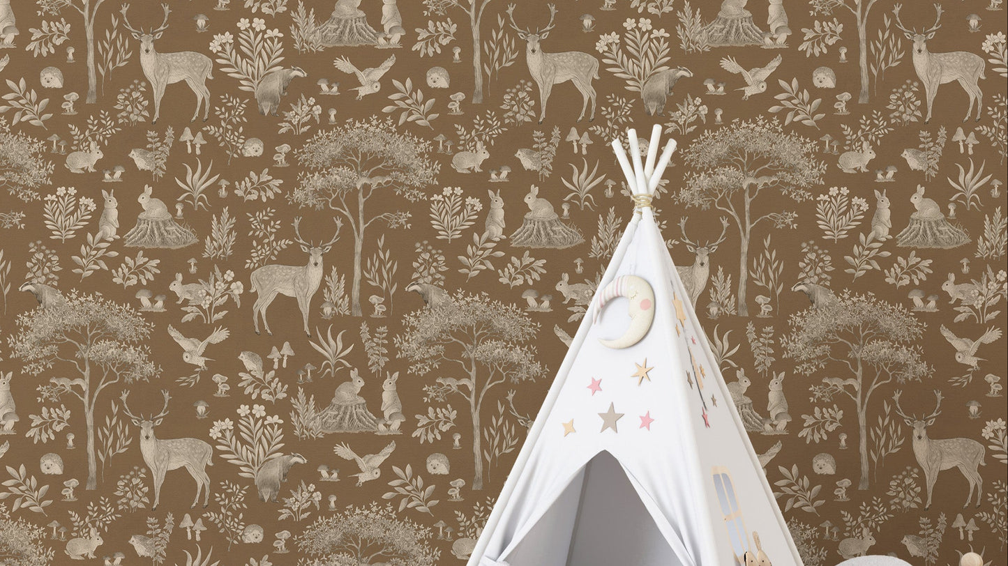 Vintage Brown Wildlife Wallpaper