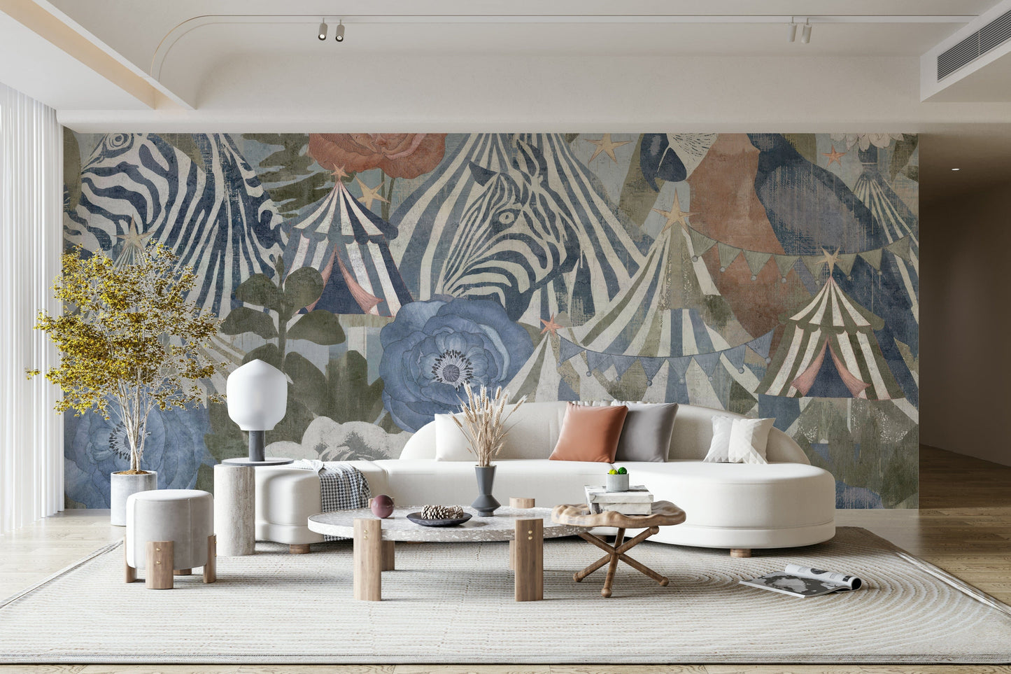 Wall mural with a circus flora vintage carnival theme.

