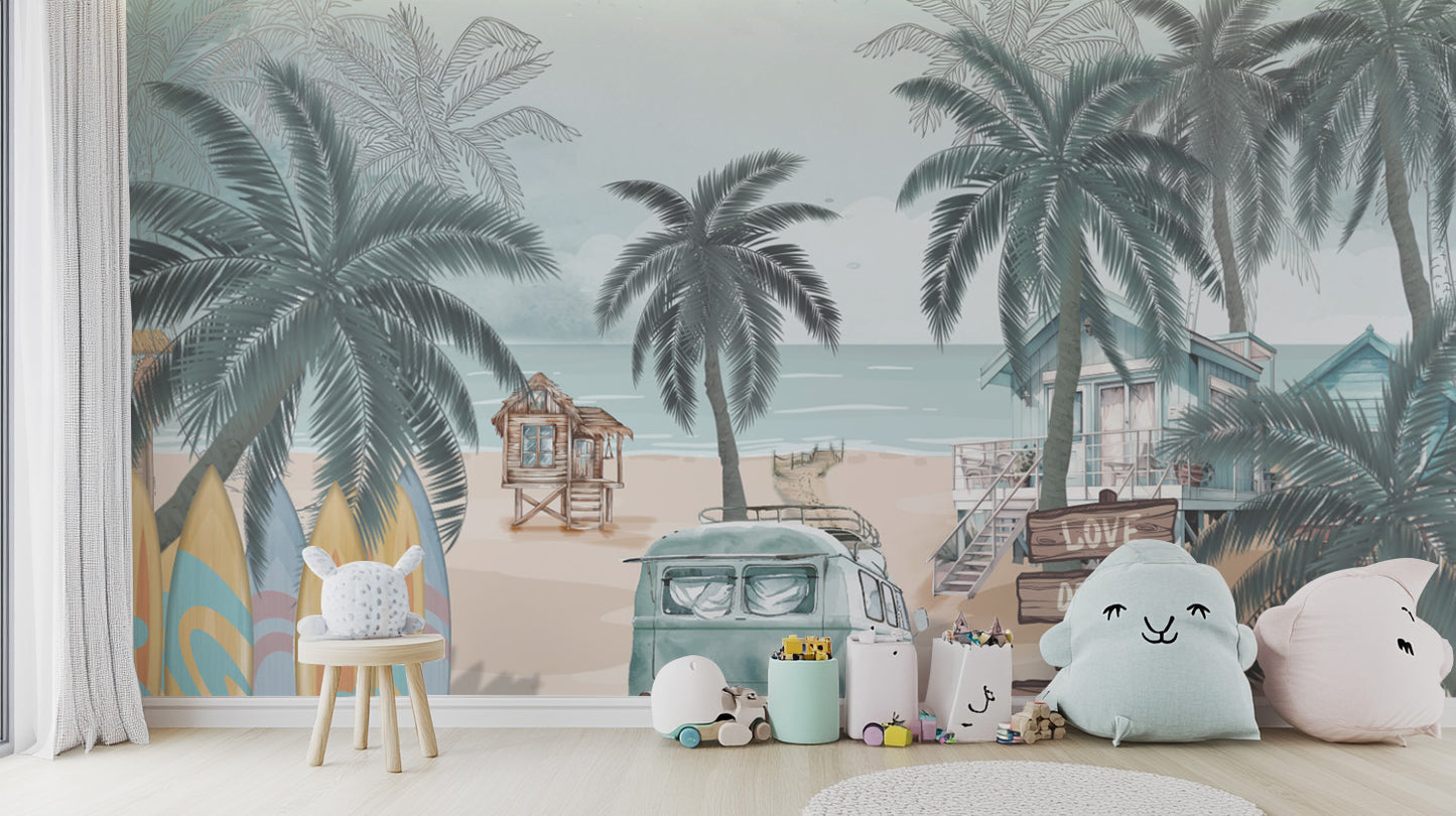Vintage Coastal Beach Wall Mural