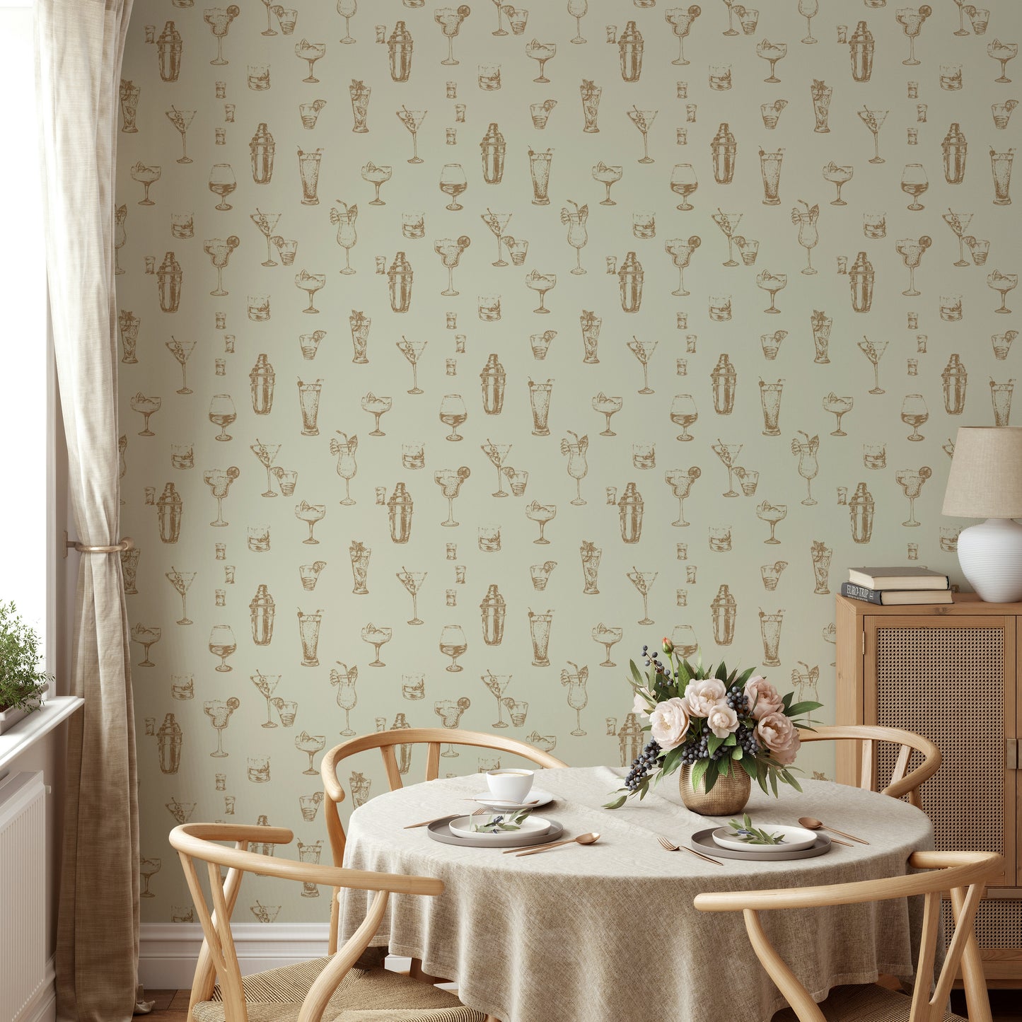 Classic cocktail wallpaper for vintage bar decor

