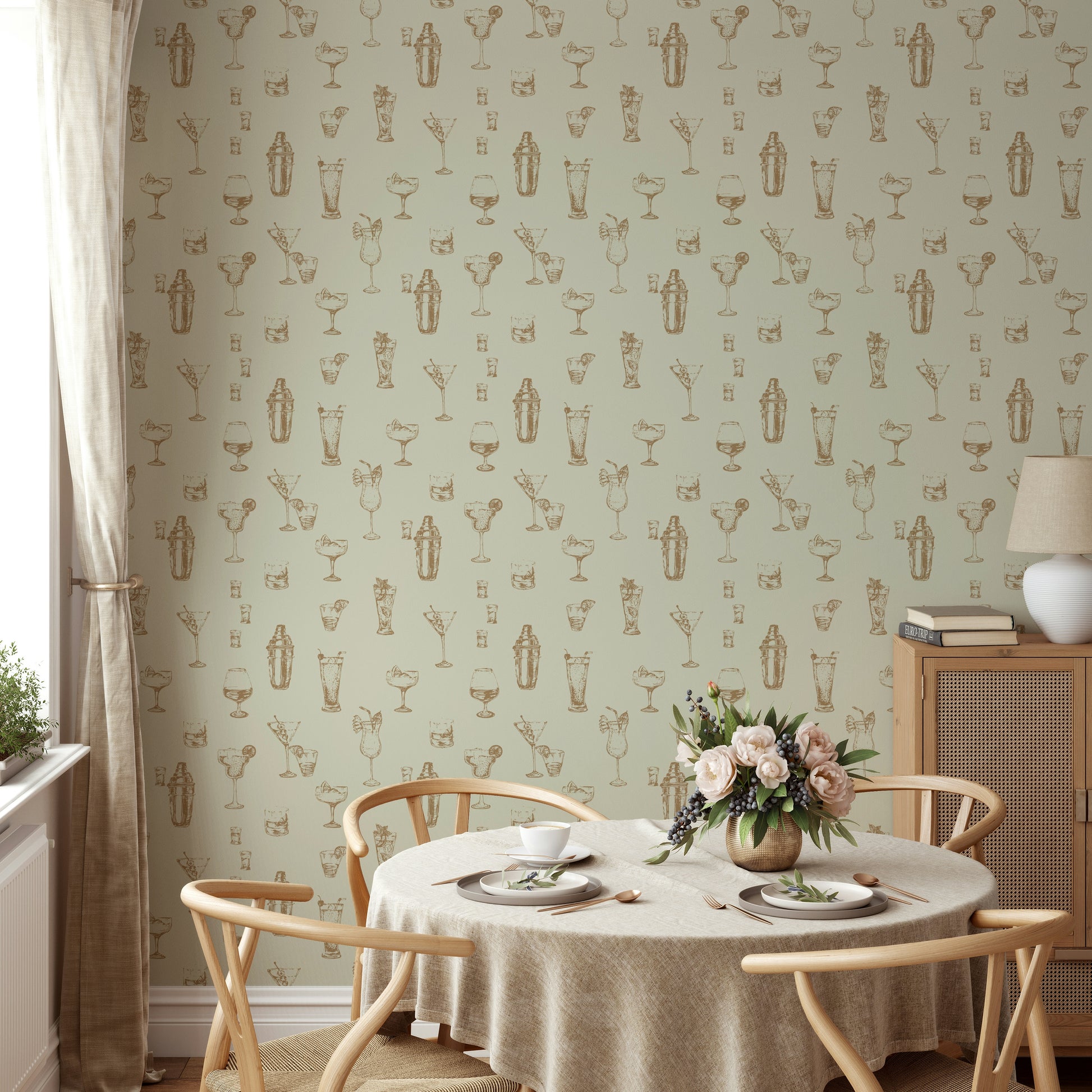 Classic cocktail wallpaper for vintage bar decor

