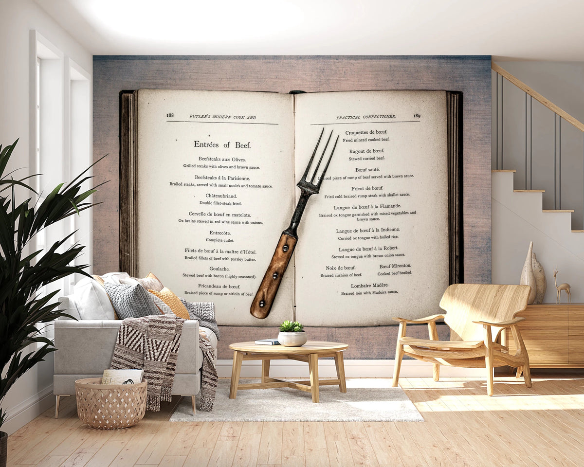 Cookbook Wall Vintage Cookbook Wall Mural | Classic Kitchen Wall Decor
