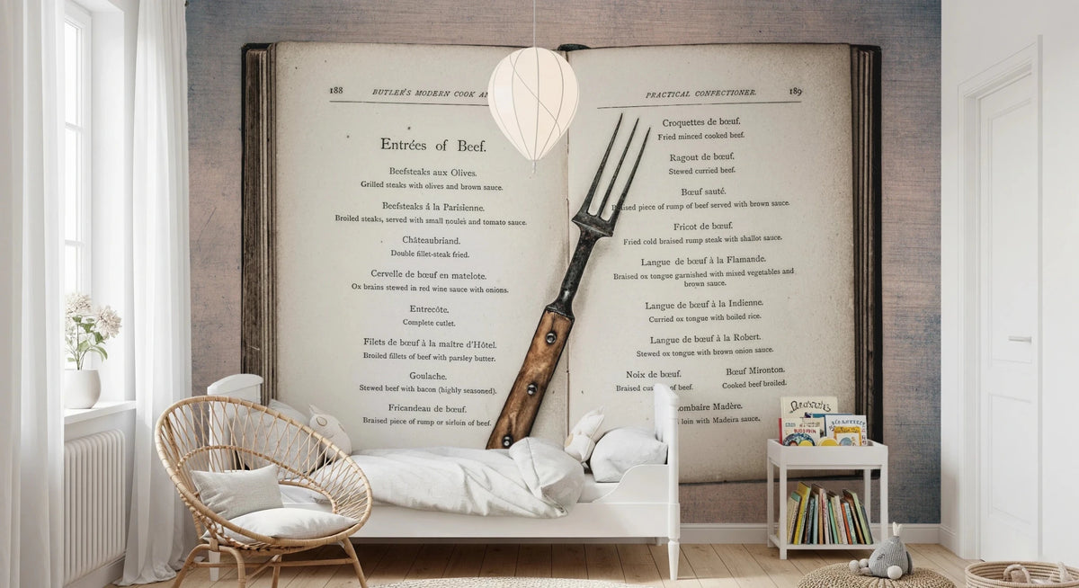 Cookbook Wall Vintage Cookbook Wall Mural | Classic Kitchen Wall Decor