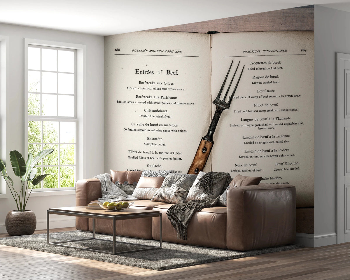 Cookbook Wall Vintage Cookbook Wall Mural | Classic Kitchen Wall Decor