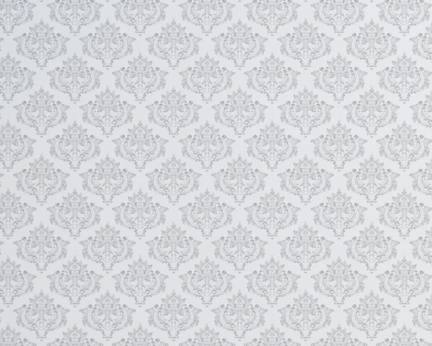 Vintage Damask White Grey Wallpaper