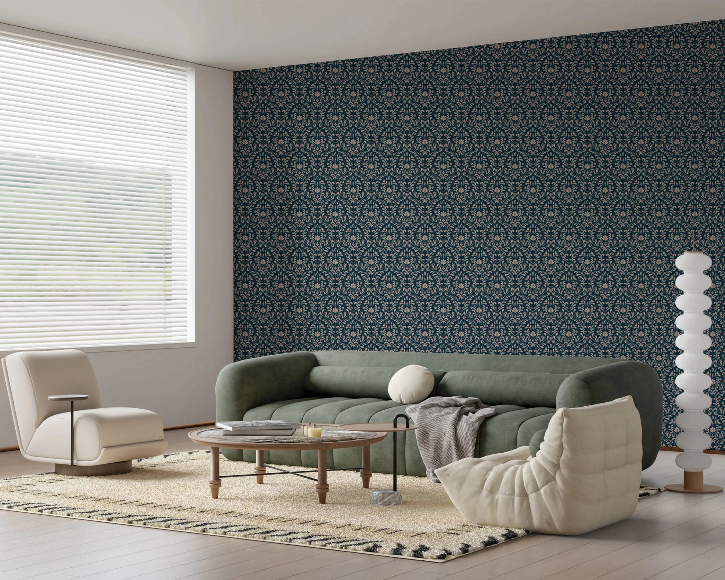 Vintage DARK BLUE DAMASK Wallpaper⁠