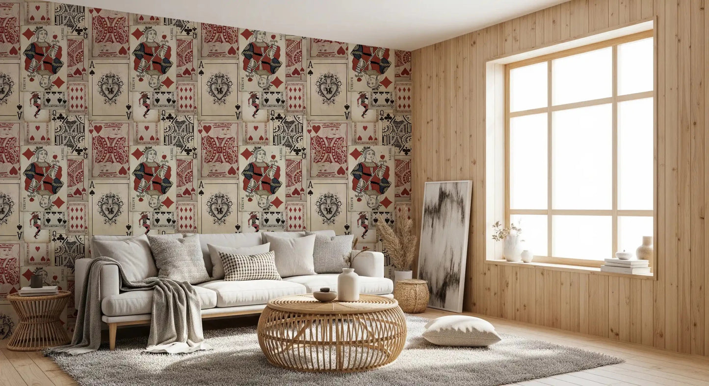 Retro deck wall mural adding charm to a living room