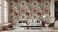 Vintage playing card wall mural for a stylish Living room
