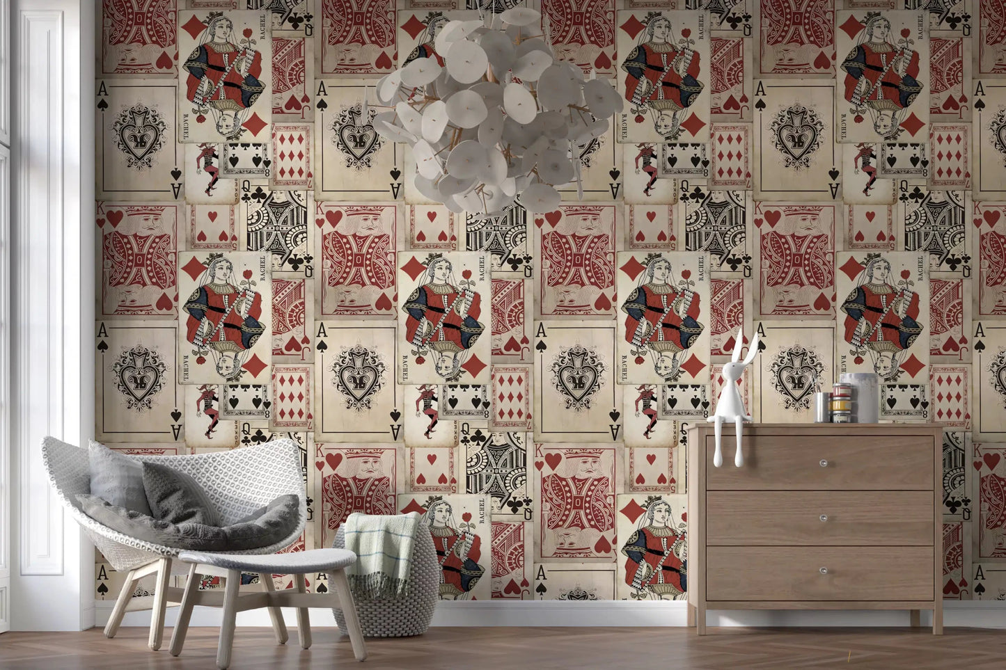 Playing card wall mural with retro deck and ace details