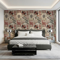 Vintage playing card wall mural creating a classic club feel in a Bedroom