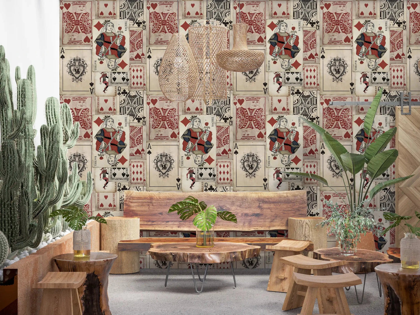 Vintage deck pattern wall mural in a meditation area
