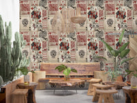 Vintage deck pattern wall mural in a meditation area