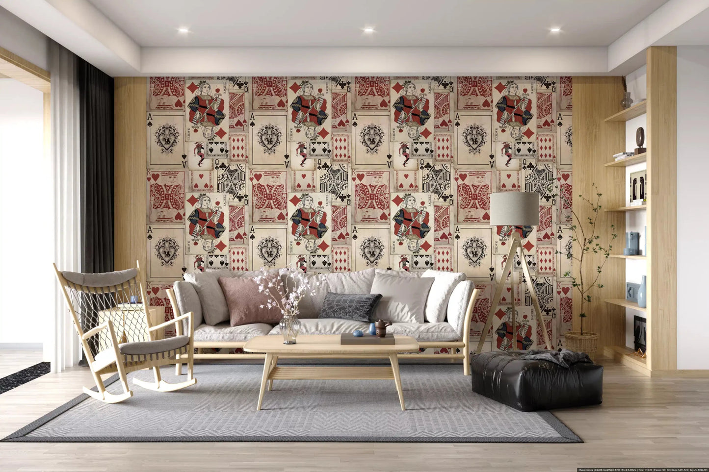 Classic card collage wall mural with vintage casino style for living room 