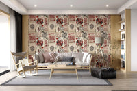 Classic card collage wall mural with vintage casino style for living room 