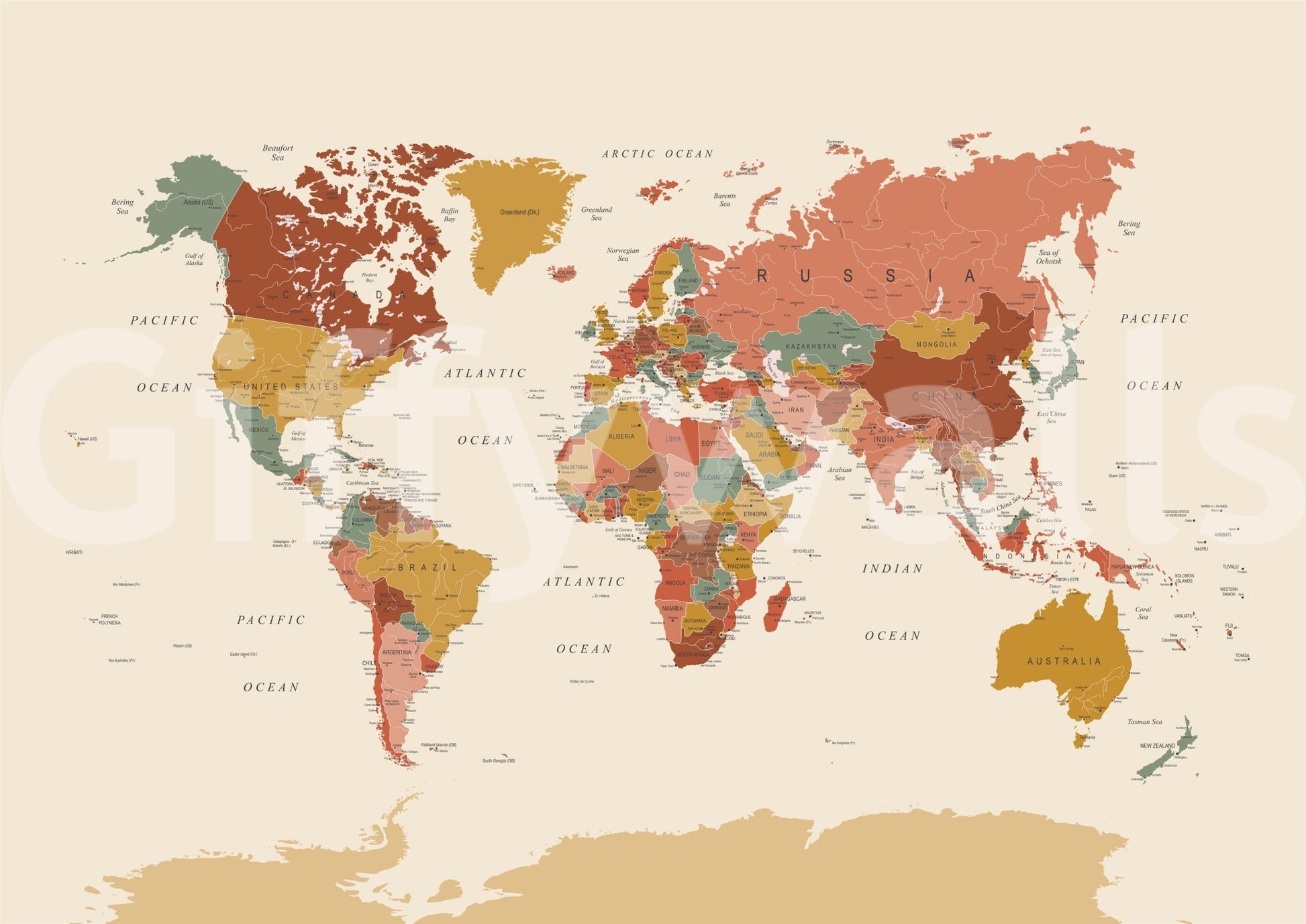 Wall mural with old-world map design
