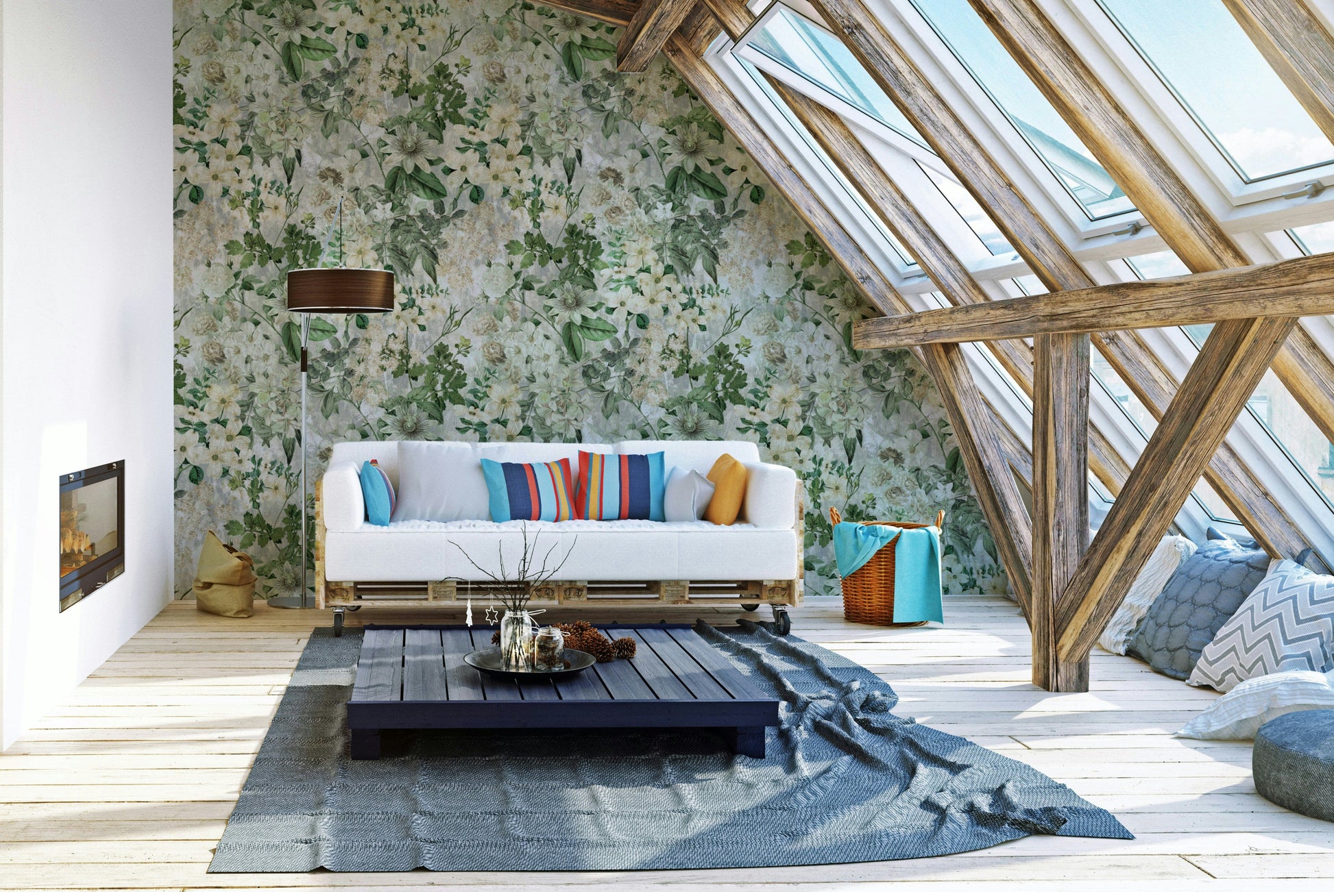 An interior with a soft and peaceful accent wall

