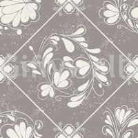 Vintage tile floral wallpaper in nursery, gentle colors with light wood furniture