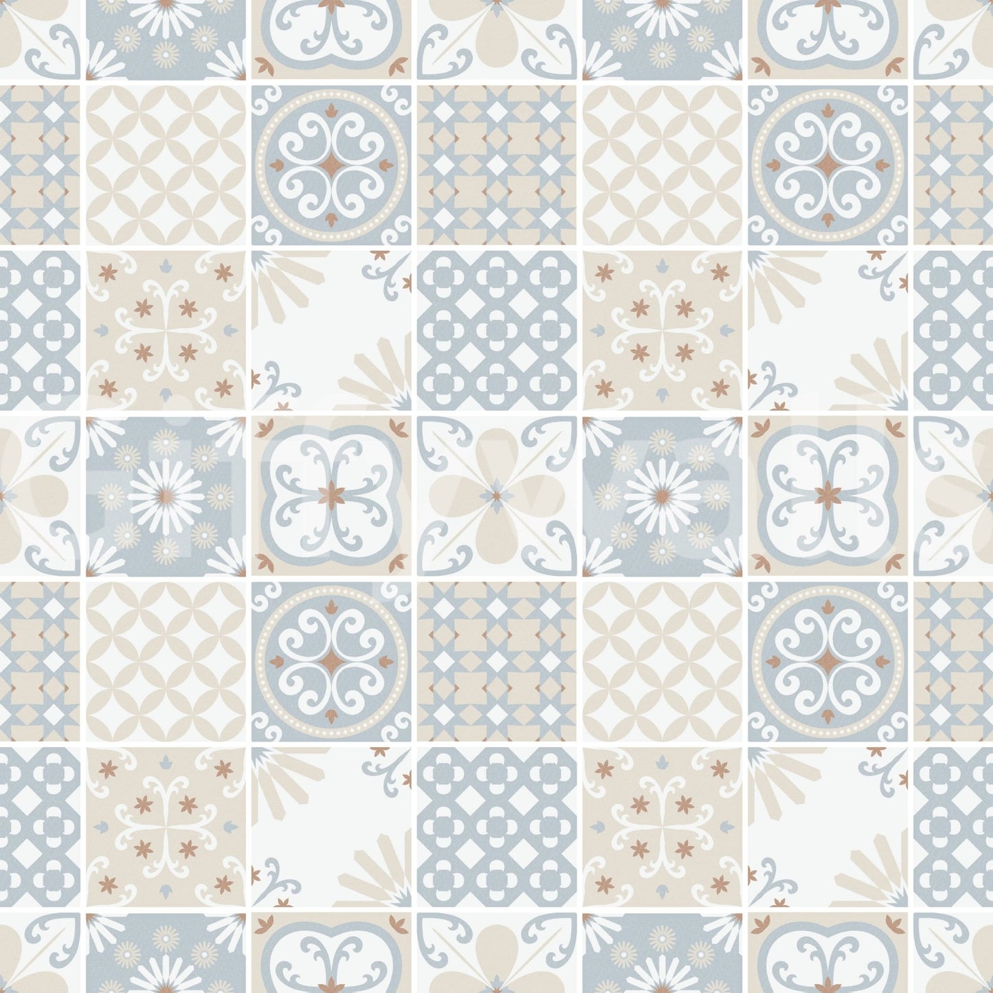 Vintage Folk Tiles – Blue Breeze Wallpaper⁠