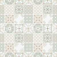 Vintage Folk Tiles – Sage Green Wallpaper⁠