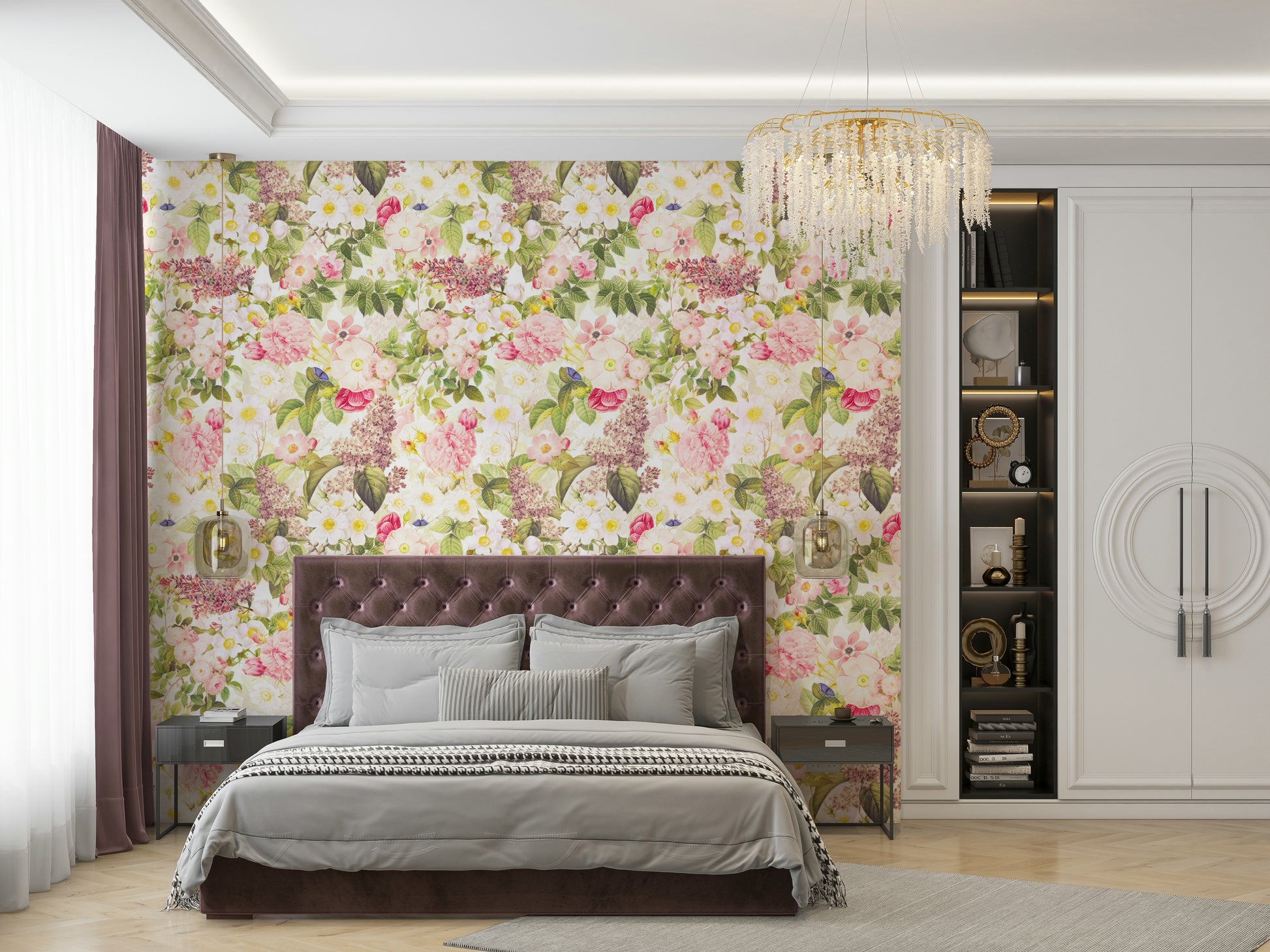 Peel and stick floral mural for bedroom walls

