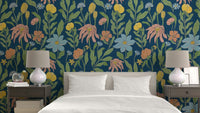 A wallpaper design with a vintage floral pattern.

