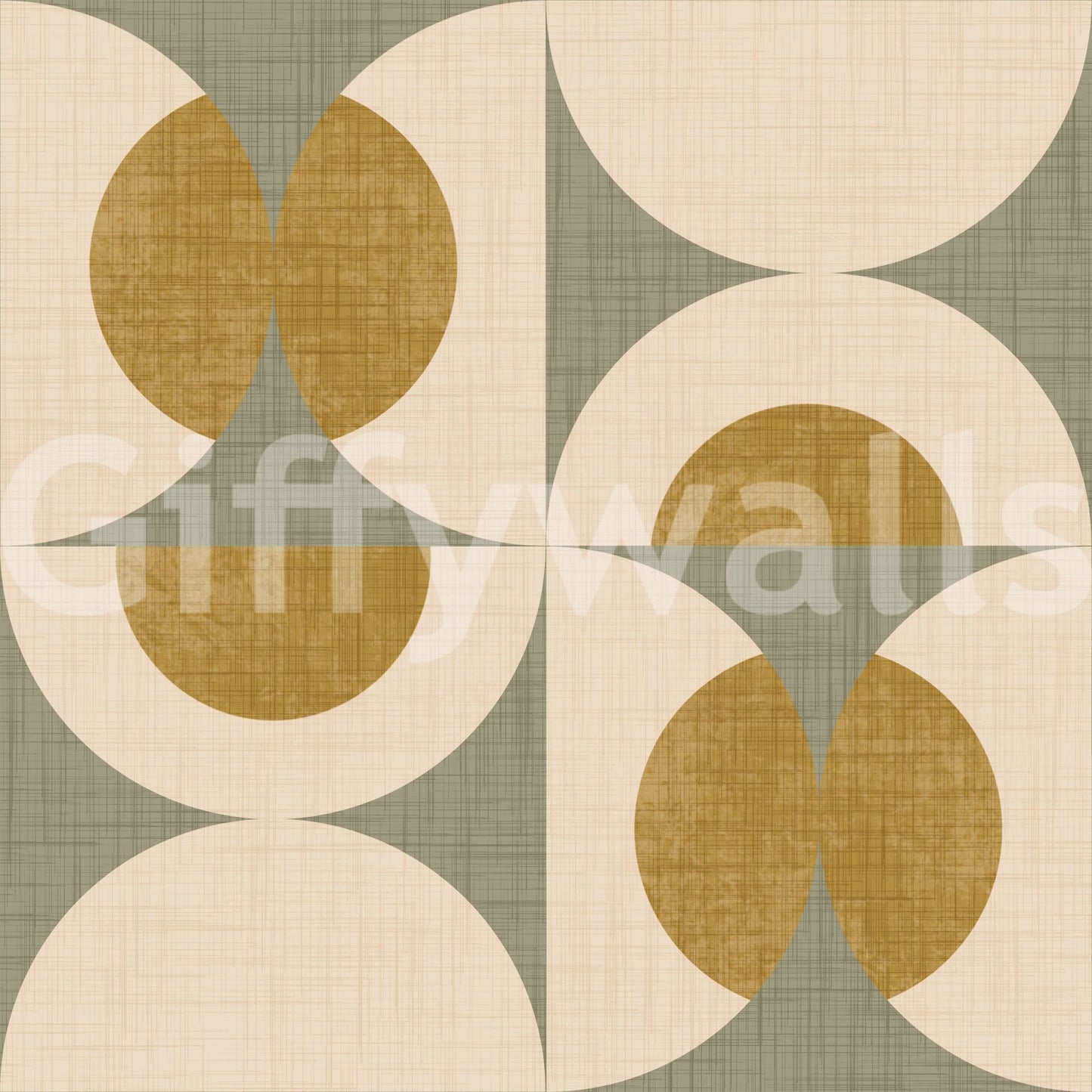 Vintage-inspired wallpaper with symmetrical circles and arcs in a subtle retro palette.