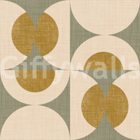 Vintage-inspired wallpaper with symmetrical circles and arcs in a subtle retro palette.