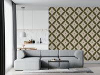 Classic mid-century wallpaper featuring a geometric grid with small star symbols.