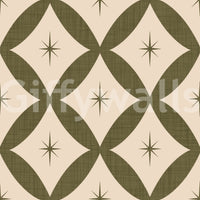 Chic mid-century wallpaper combining diamond patterns with small decorative stars.