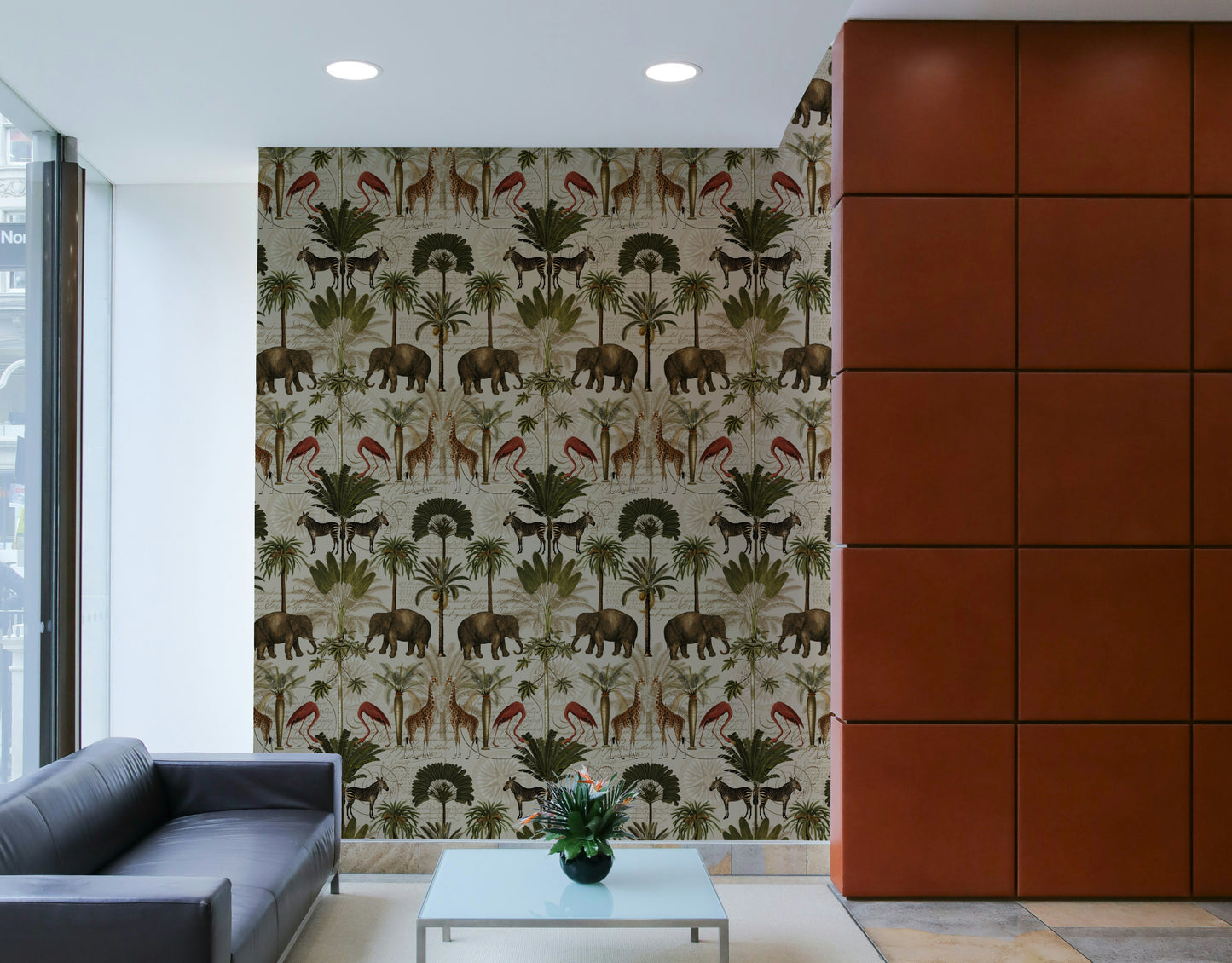 Vibrant jungle wallpaper showcasing majestic animals and tropical plants

