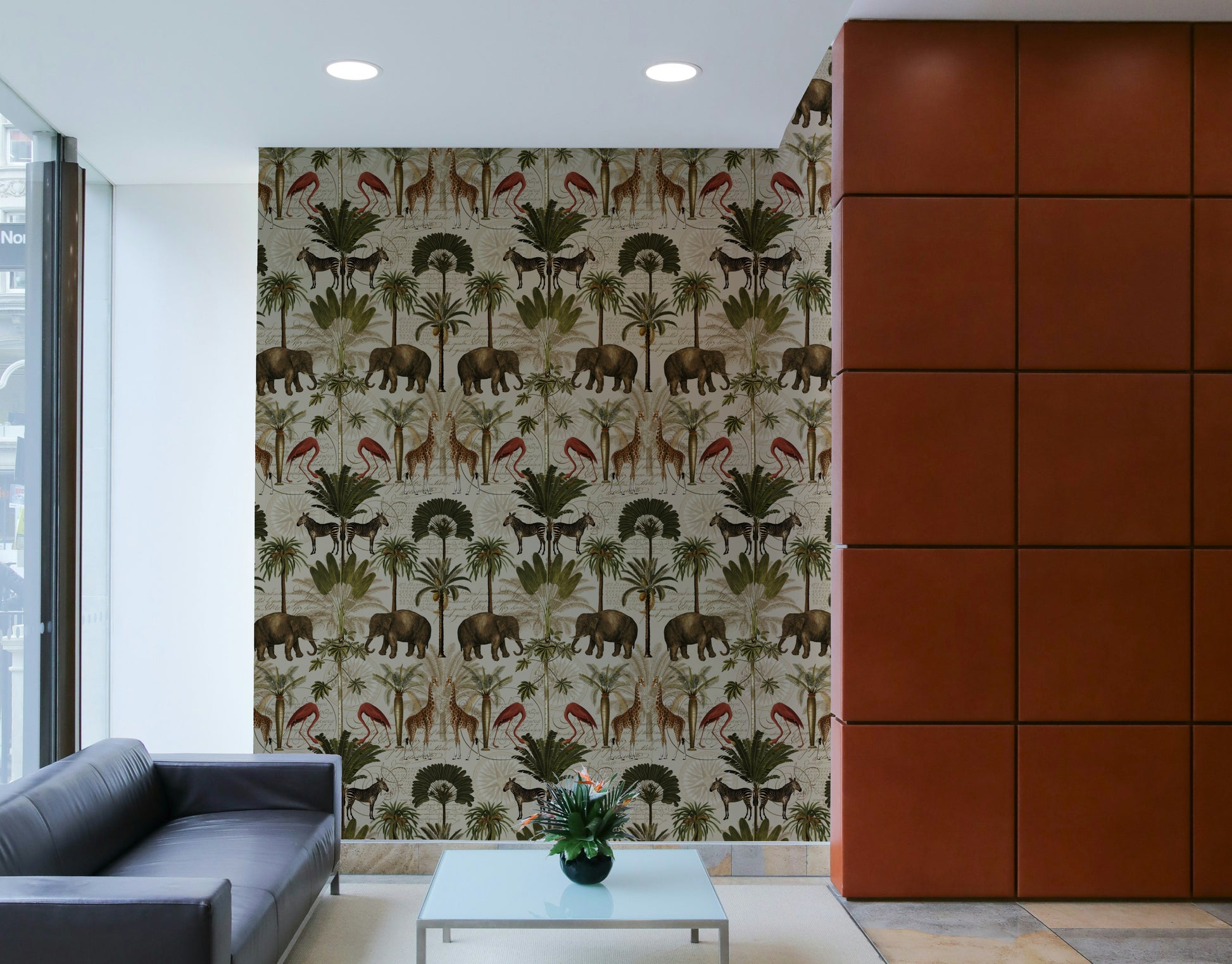 Vibrant jungle wallpaper showcasing majestic animals and tropical plants

