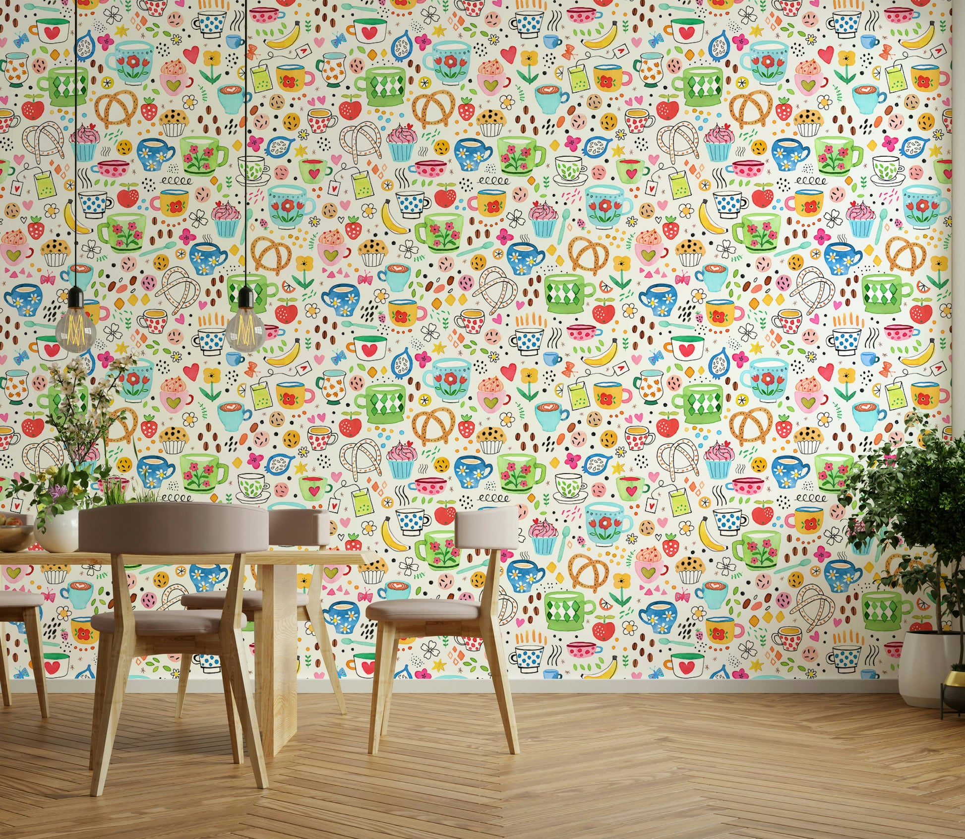 Vintage wall mural with culinary illustrations for cozy spaces.

