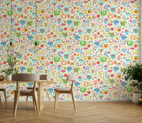 Vintage wall mural with culinary illustrations for cozy spaces.

