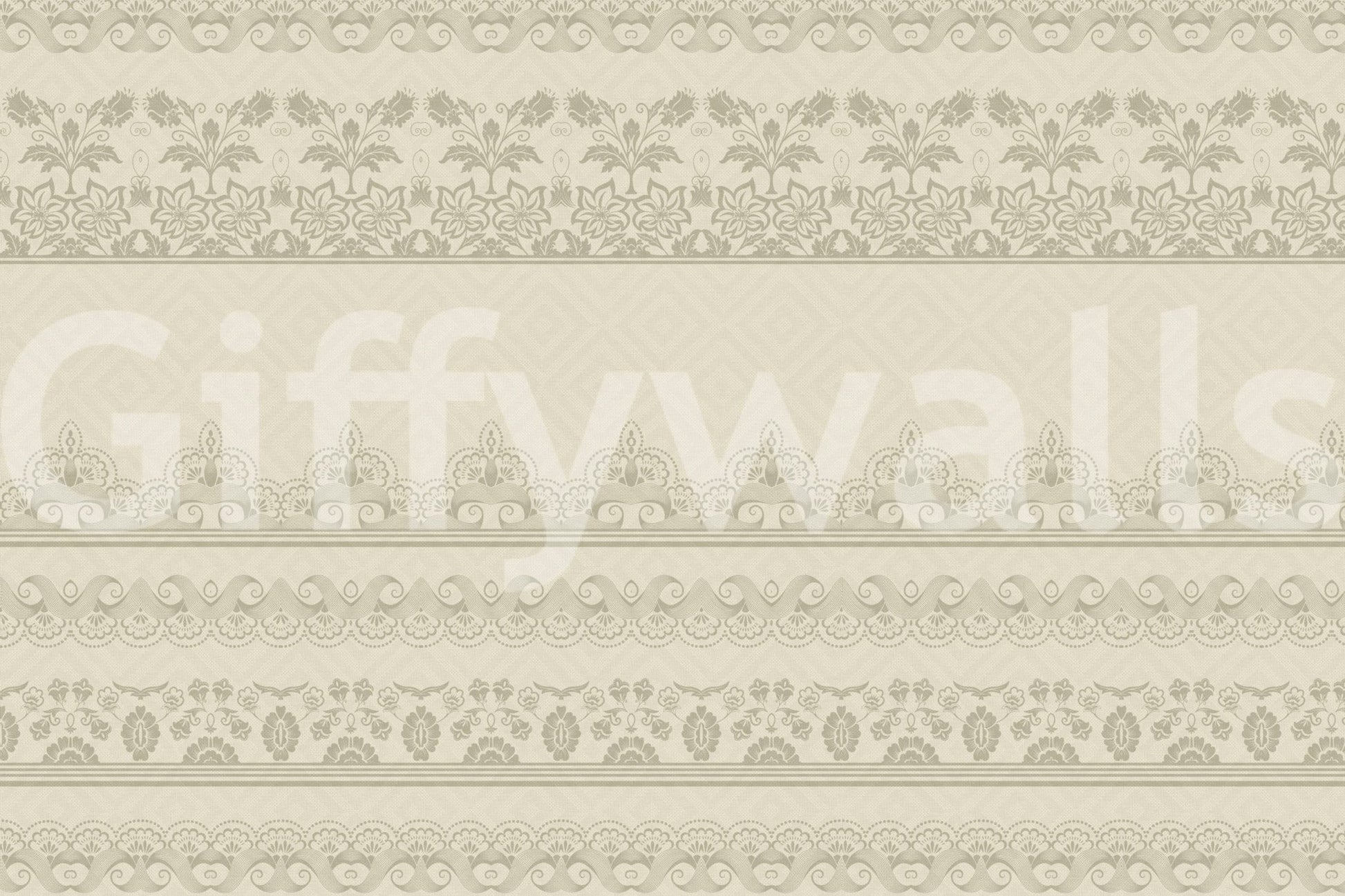 Ornate lace trim wall mural for a traditional master bedroom home décor.