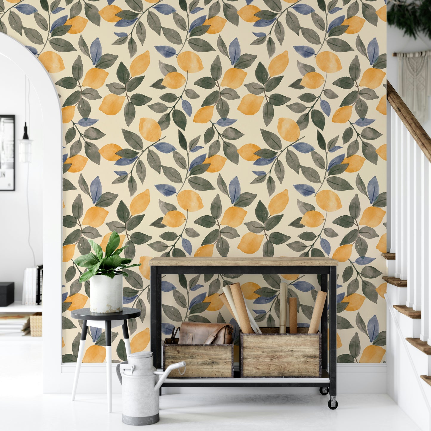 Lemon and leaf mural wallpaper

