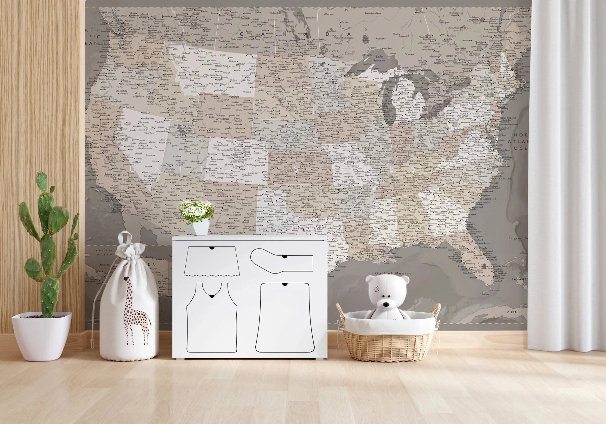 Vintage - looking detailed USA Map, Davey Wall Mural