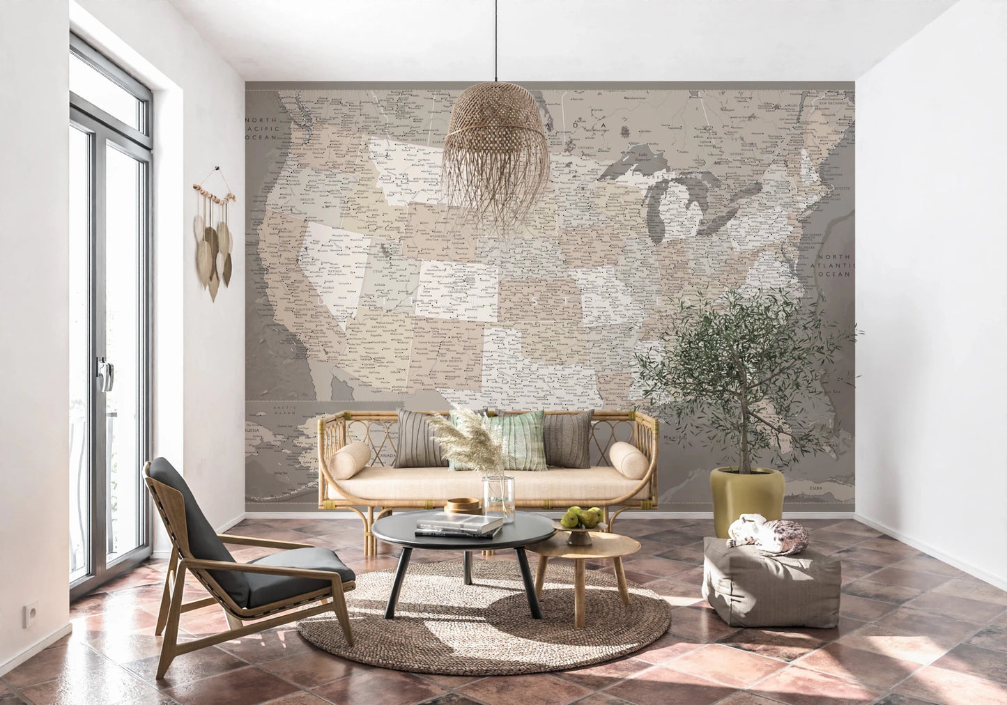 Vintage - looking detailed USA Map, Davey Wall Mural