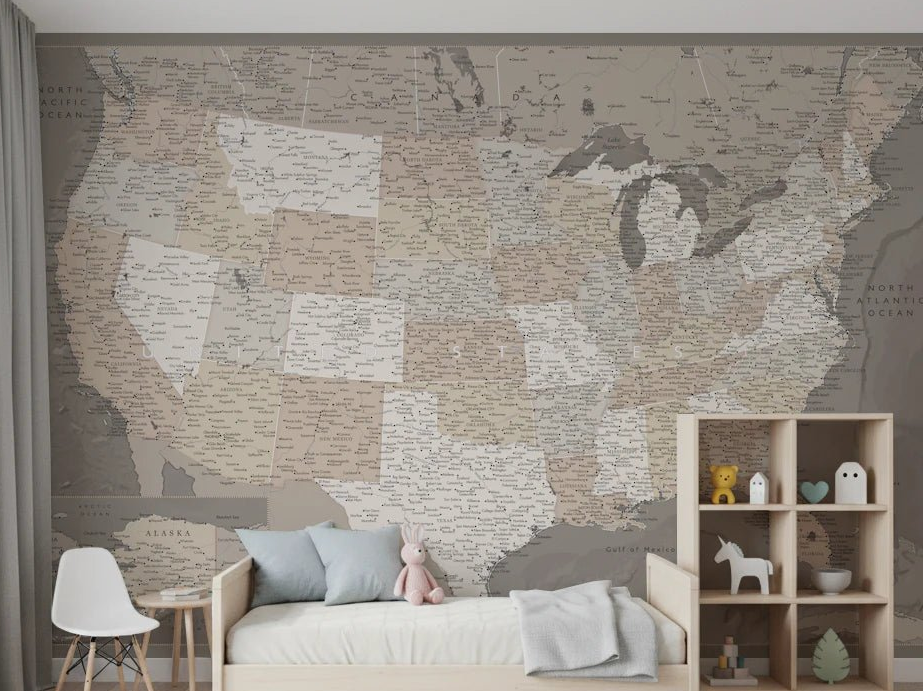 Vintage - looking detailed USA Map, Davey Wall Mural