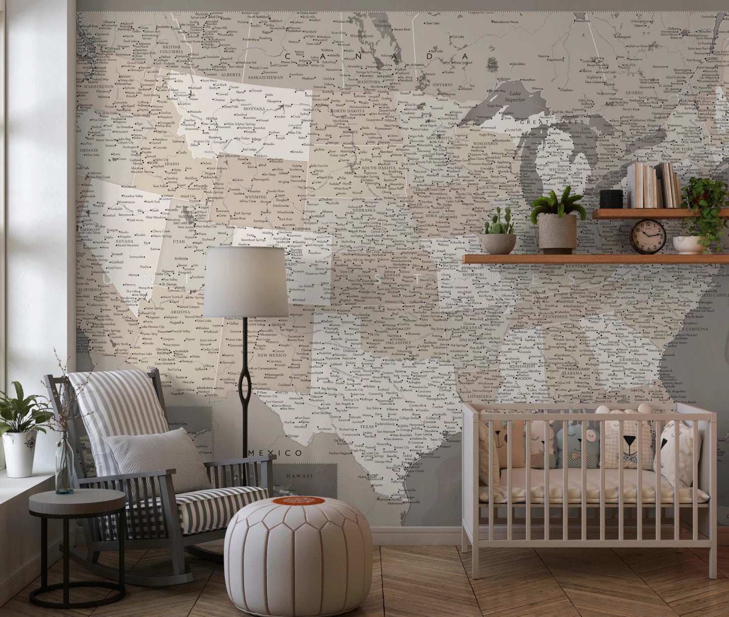 Vintage - looking detailed USA Map, Davey Wall Mural