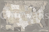 Vintage - looking detailed USA Map, Davey Wall Mural