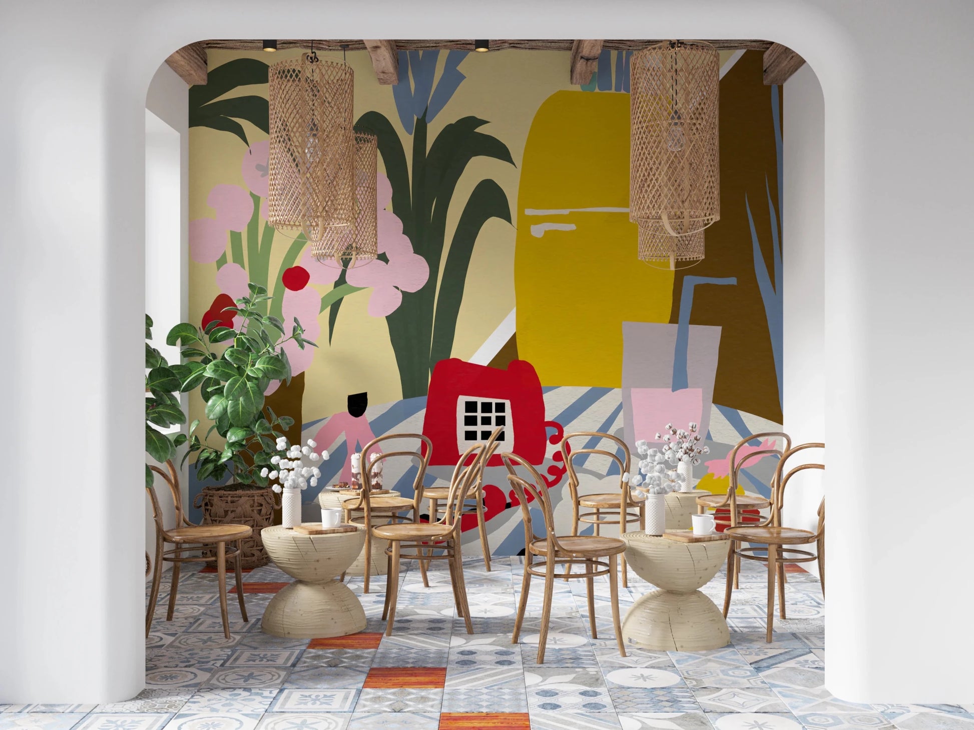 Vintage mid century kitchen still life Wall Mural