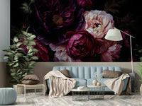 Vintage midnight peonies wall mural

