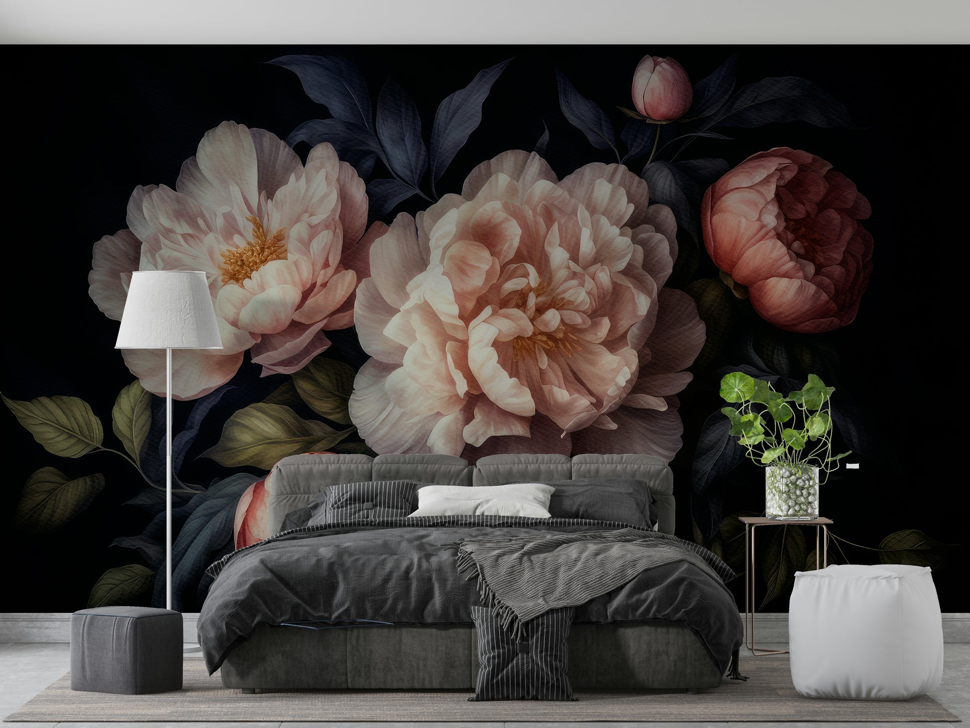 Deep blue floral wallpaper

