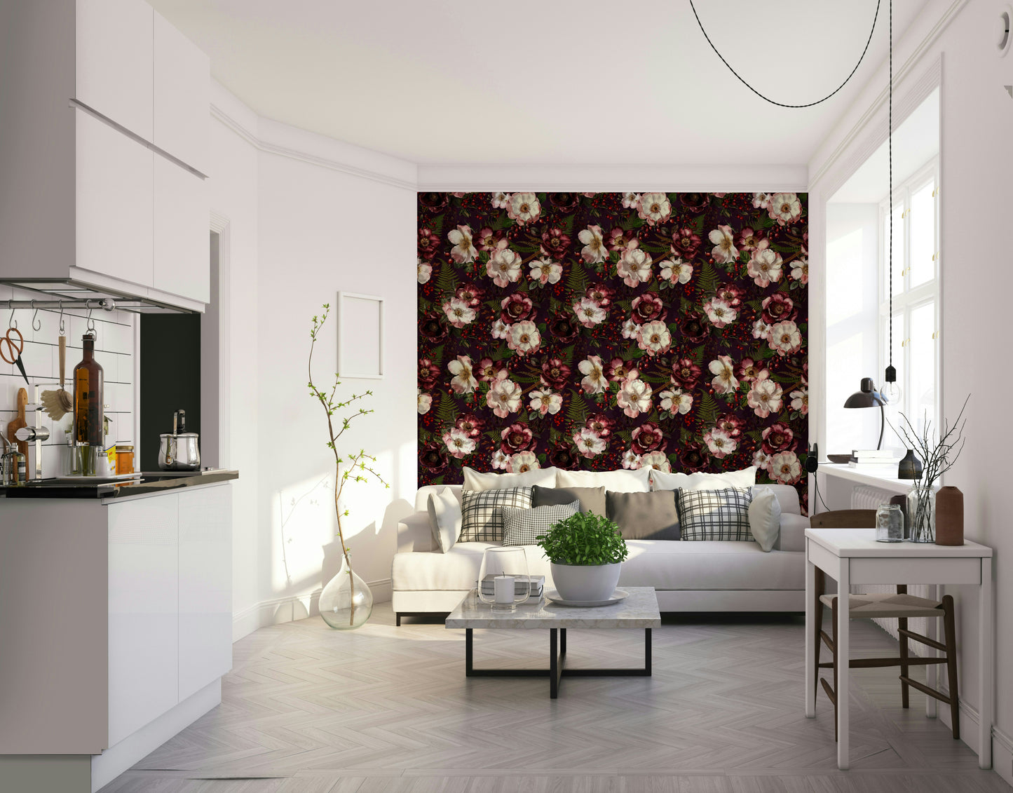 Rose garden wallpaper with rich purple and blue hues

