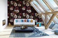 Romantic night garden wallpaper with roses

