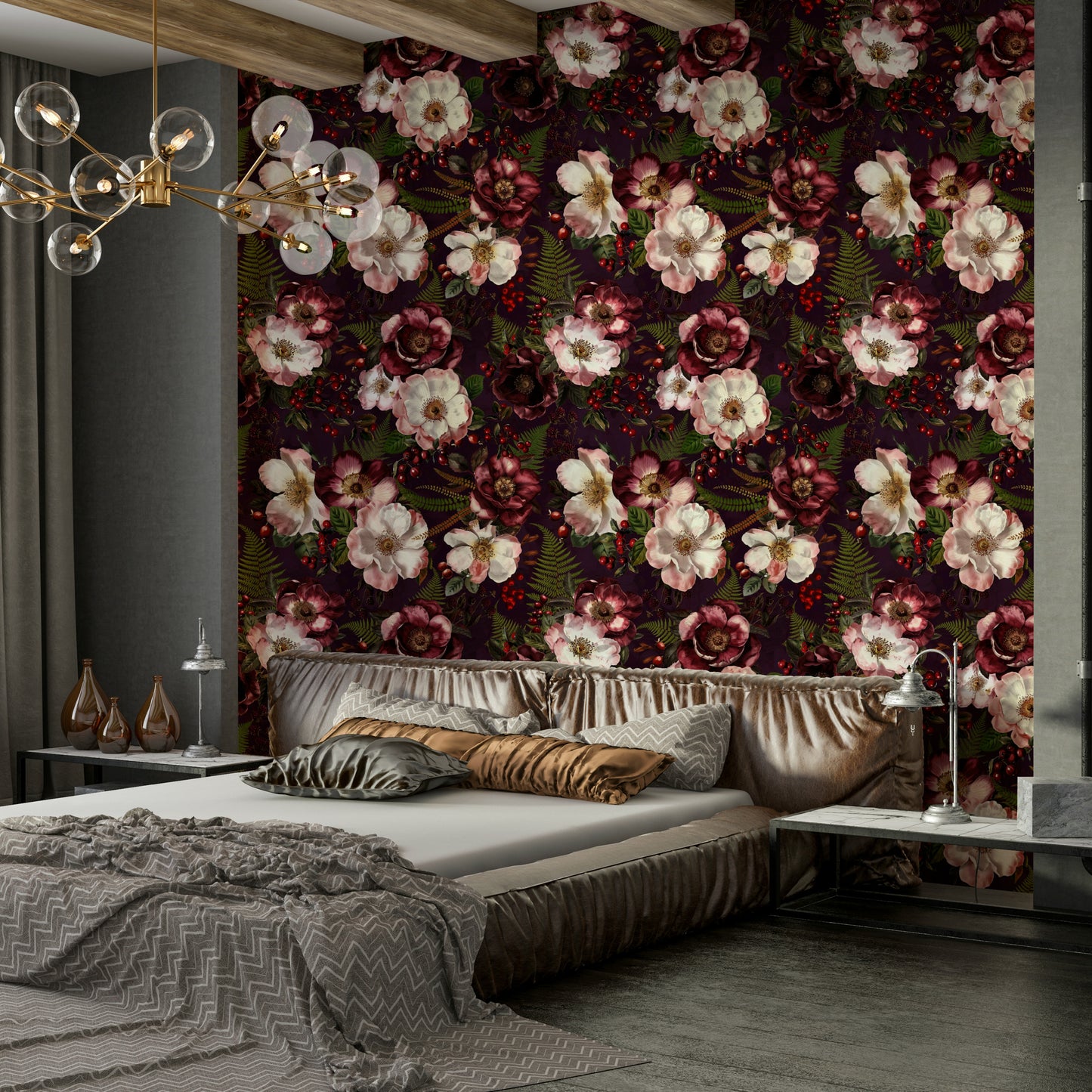 Peel and stick vintage rose mural for living room

