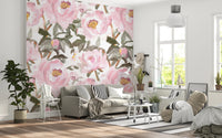 Vintage oil painted Peonies Wall Mural