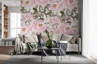 Vintage oil painted Peonies Wall Mural